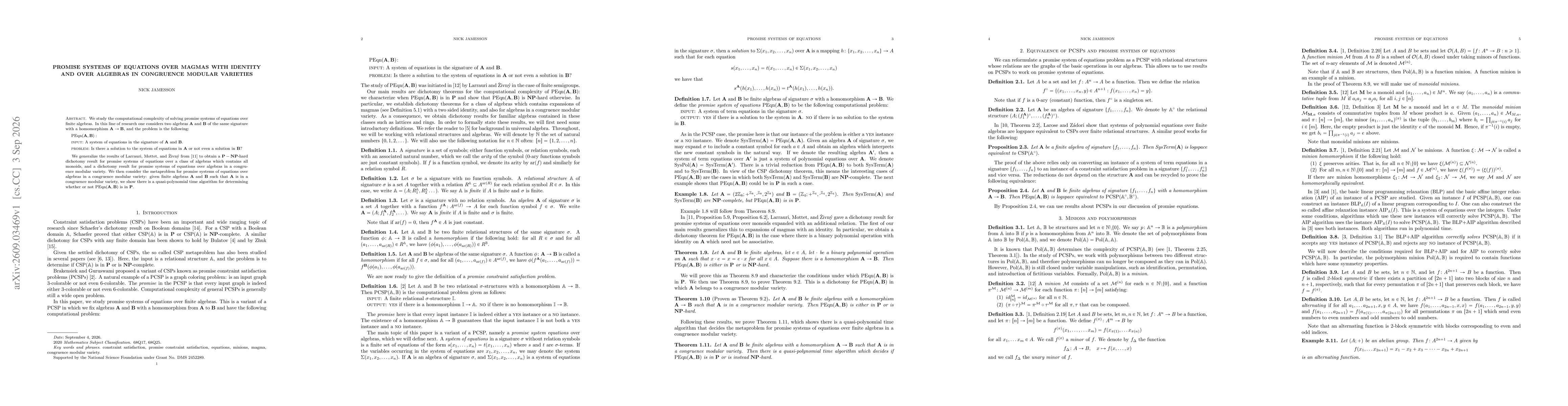 Thumbnail for Promise Systems of Equations over Magmas with Identity and over Algebras in Congruence Modular Varieties