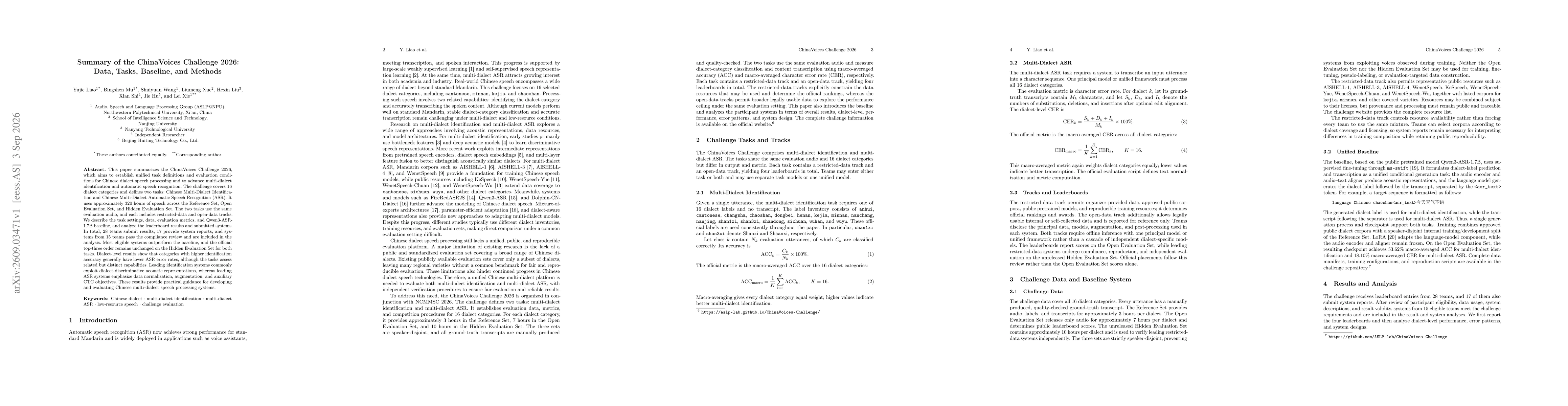 Thumbnail for Summary of the ChinaVoices Challenge 2026: Data, Tasks, Baseline, and Methods