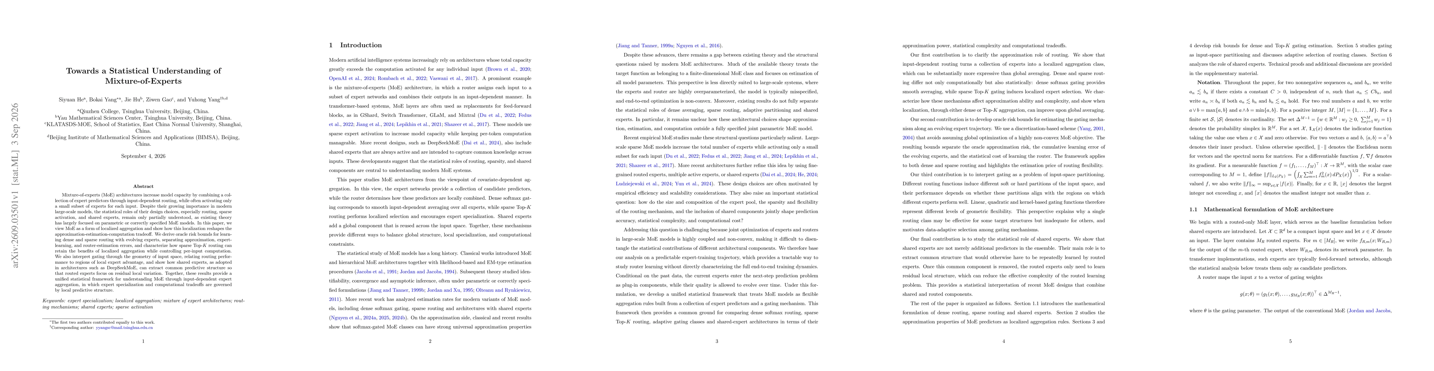 Thumbnail for Towards a Statistical Understanding of Mixture-of-Experts