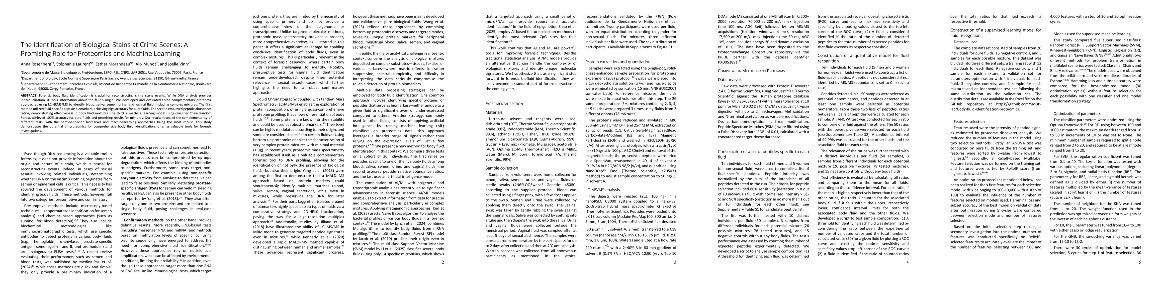 Thumbnail for The Identification of Biological Stains at Crime Scenes: A Promising Role for Proteomics and Machine Learning