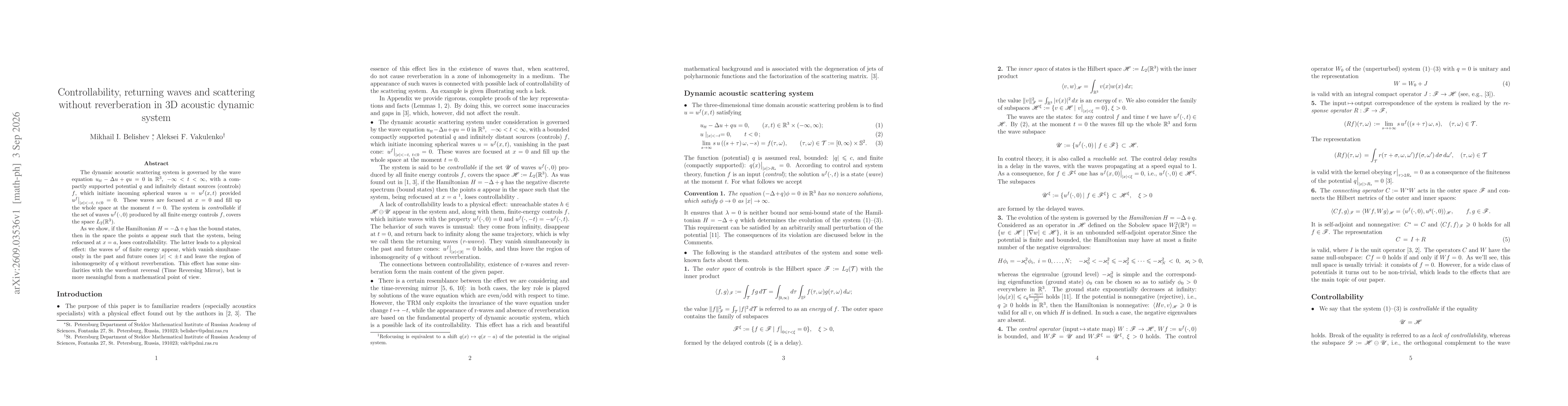 Thumbnail for Controllability, returning waves and scattering without reverberation in 3D acoustic dynamic system