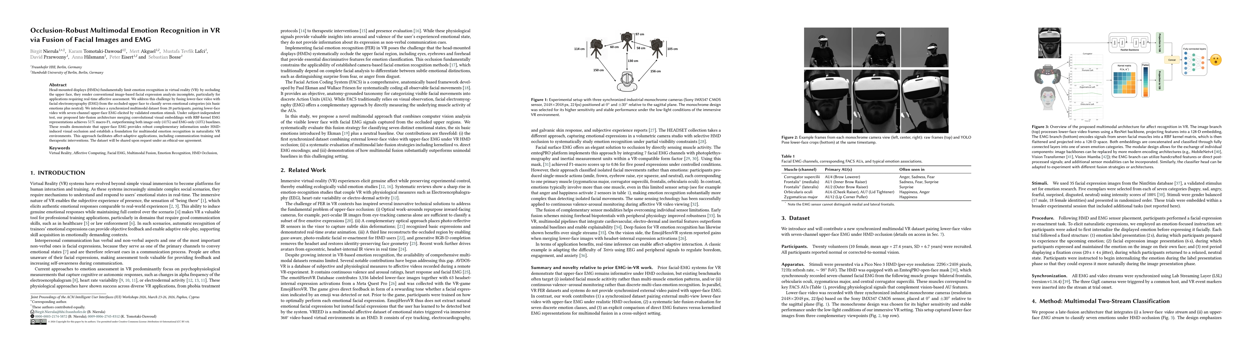 Thumbnail for Occlusion-Robust Multimodal Emotion Recognition in VR via Fusion of Facial Images and EMG