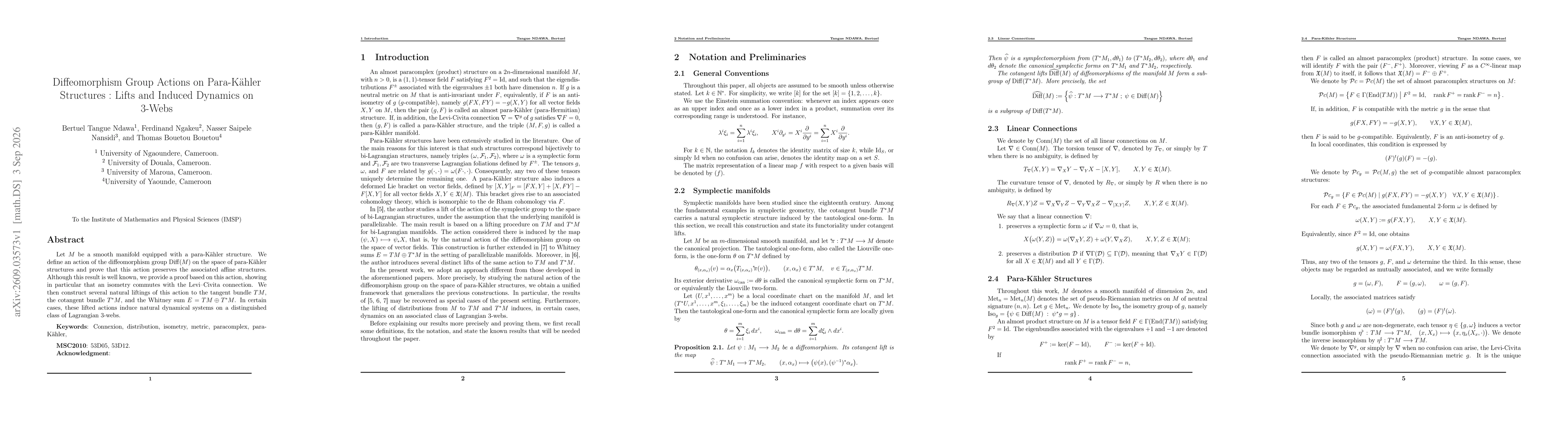 Thumbnail for Diffeomorphism Group Actions on Para-Kähler Structures: Lifts and Induced Dynamics on 3-Webs