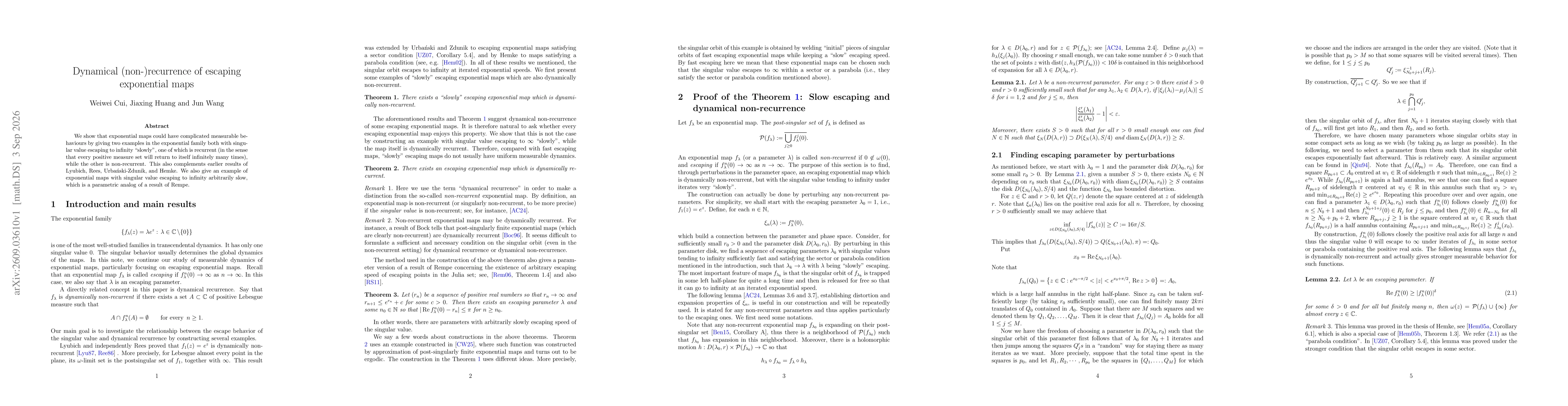 Thumbnail for Dynamical (non-)recurrence of escaping exponential maps