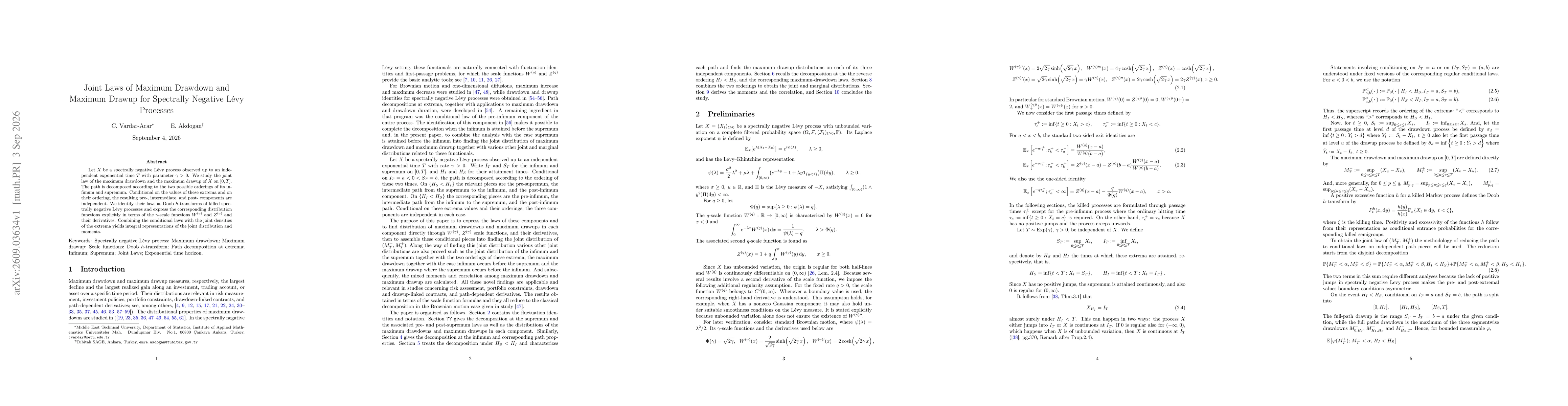 Thumbnail for Joint Laws of Maximum Drawdown and Maximum Drawup for Spectrally Negative Lévy Processes