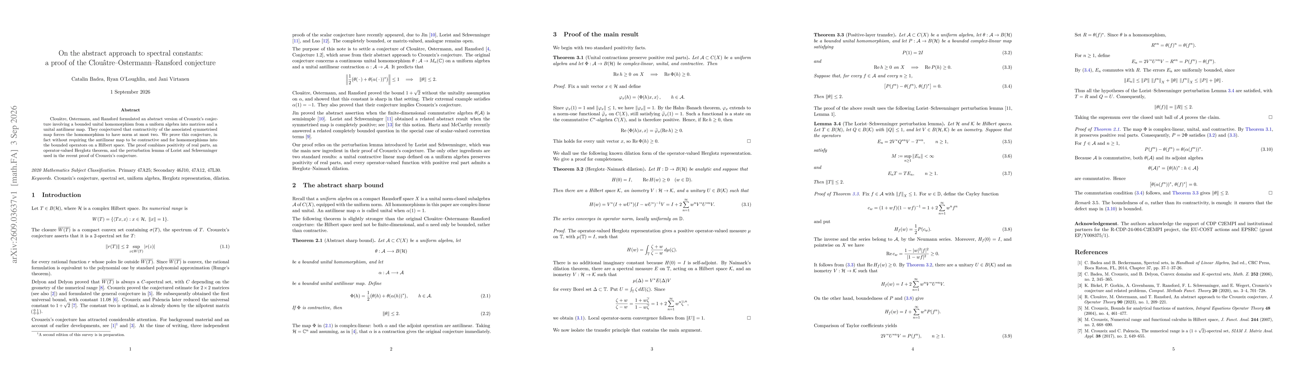 Thumbnail for On the abstract approach to spectral constants: a proof of the Clouâtre--Ostermann--Ransford conjecture