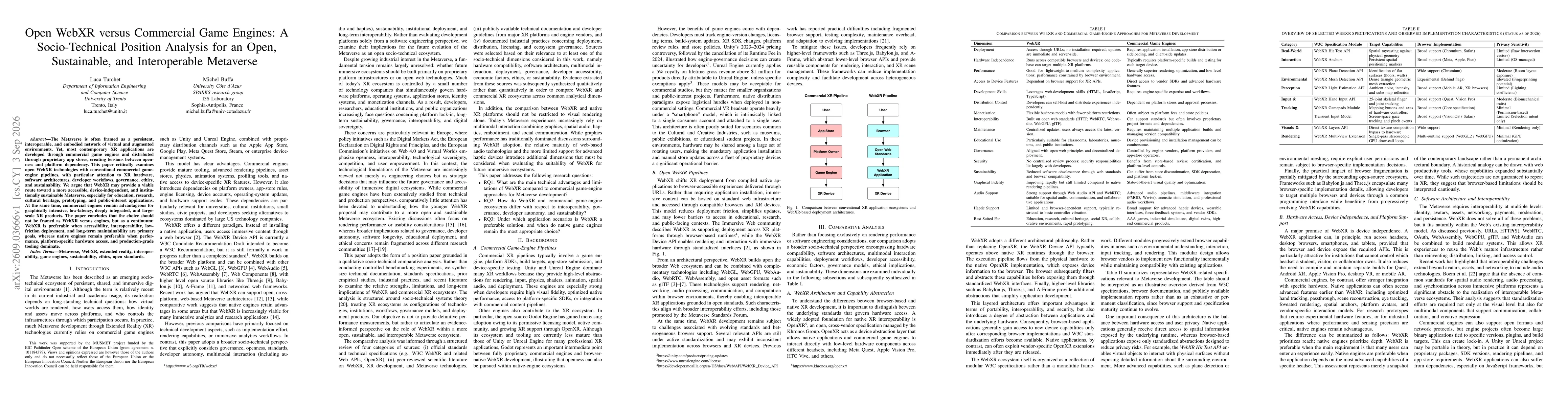 Thumbnail for Open WebXR versus Commercial Game Engines: A Socio-Technical Position Analysis for an Open, Sustainable, and Interoperable Metaverse