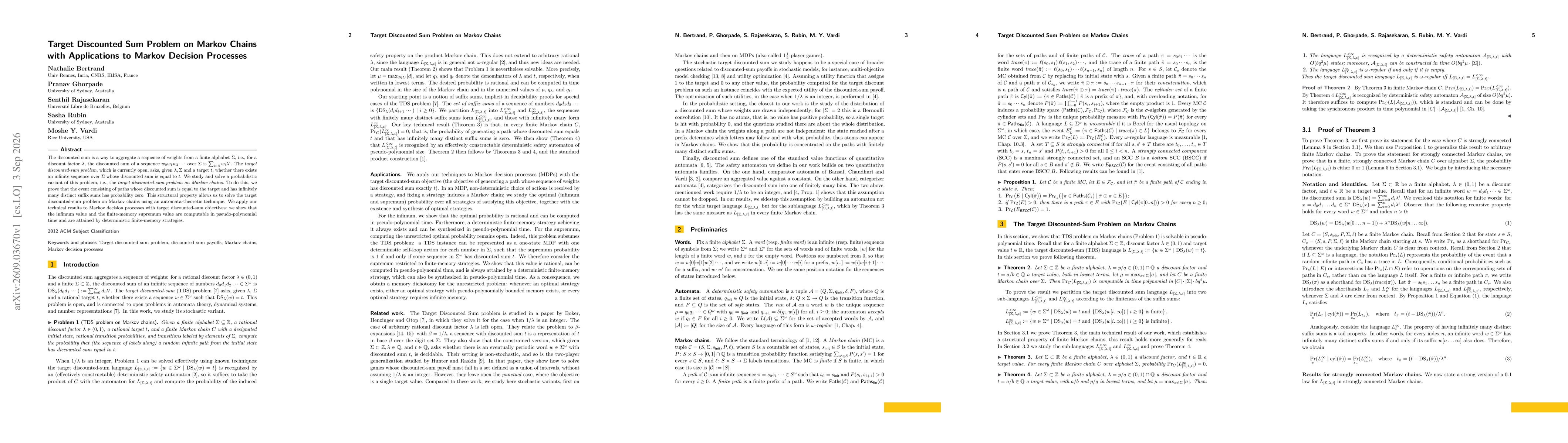 Thumbnail for Target Discounted Sum Problem on Markov Chains with Applications to Markov Decision Processes