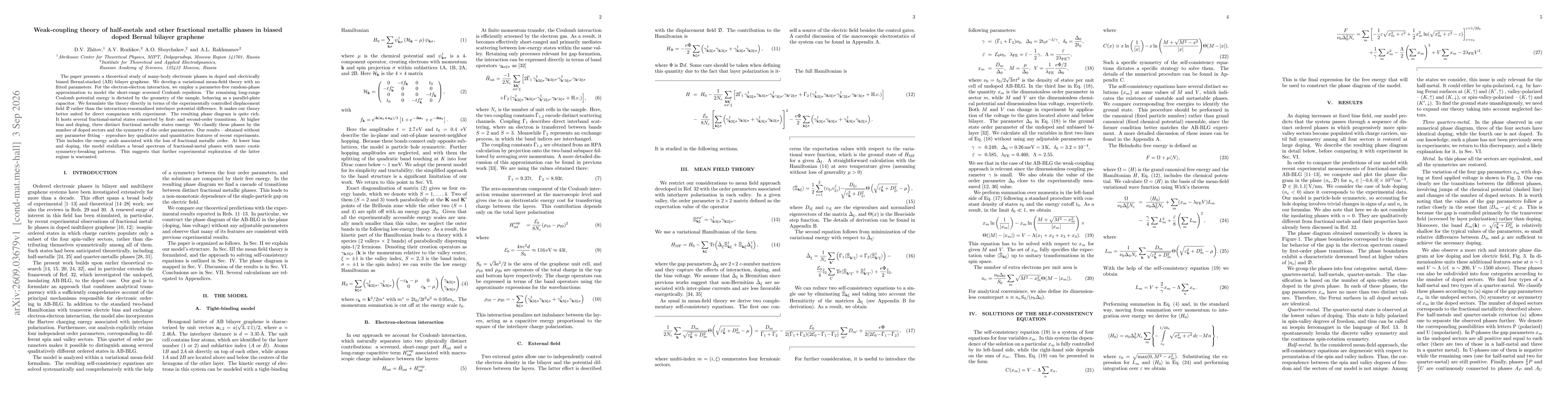 Thumbnail for Weak-coupling theory of half-metals and other fractional metallic phases in biased doped Bernal bilayer graphene