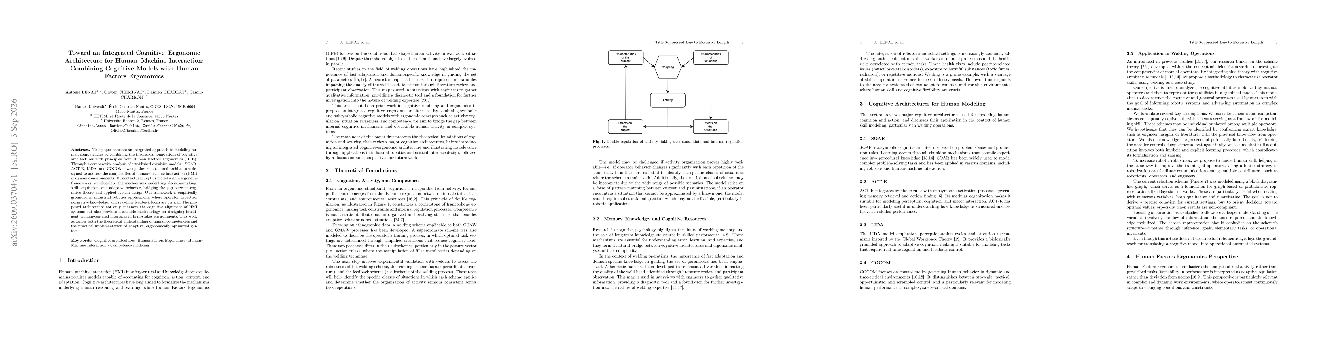 Thumbnail for Toward an~Integrated Cognitive--Ergonomic Architecture for~Human--Machine Interaction: Combining Cognitive Models with~Human Factors Ergonomics