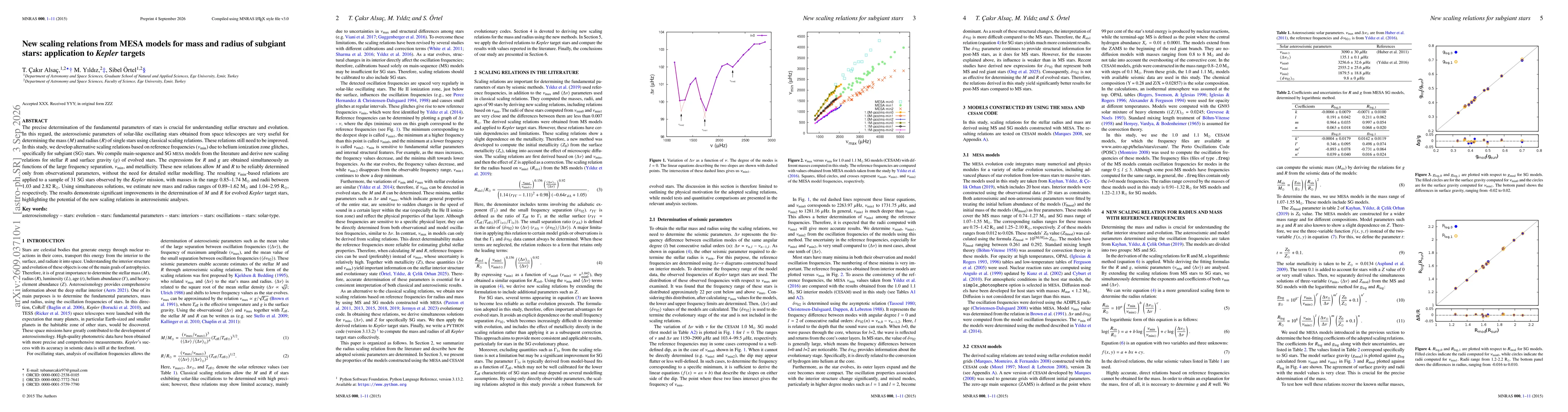 Thumbnail for New scaling relations from MESA models for mass and radius of subgiant stars: application to Kepler targets
