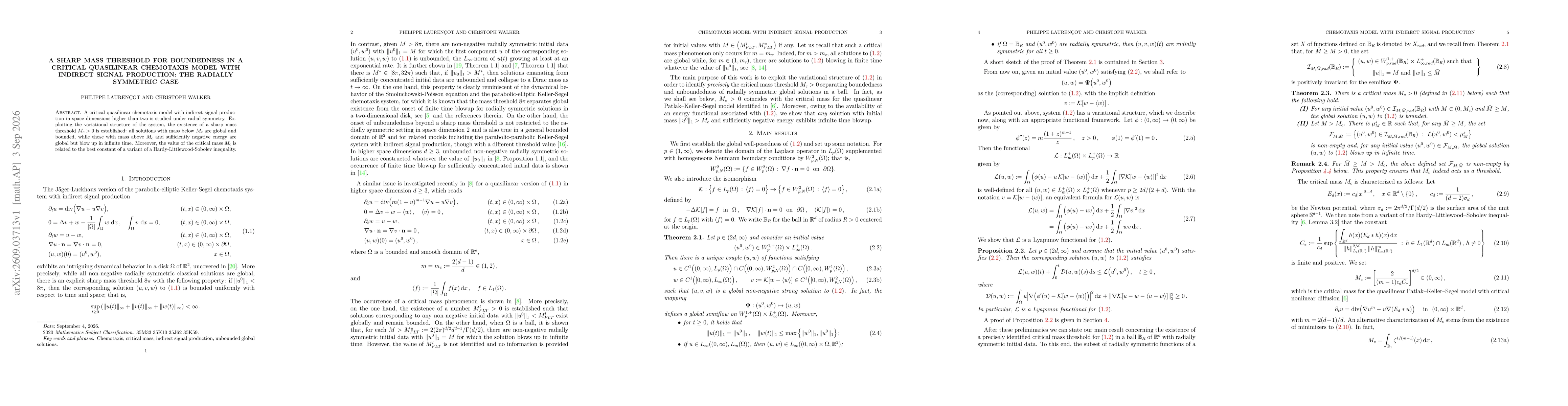 Thumbnail for A sharp mass threshold for boundedness in a critical quasilinear chemotaxis model with indirect signal production: The radially symmetric case
