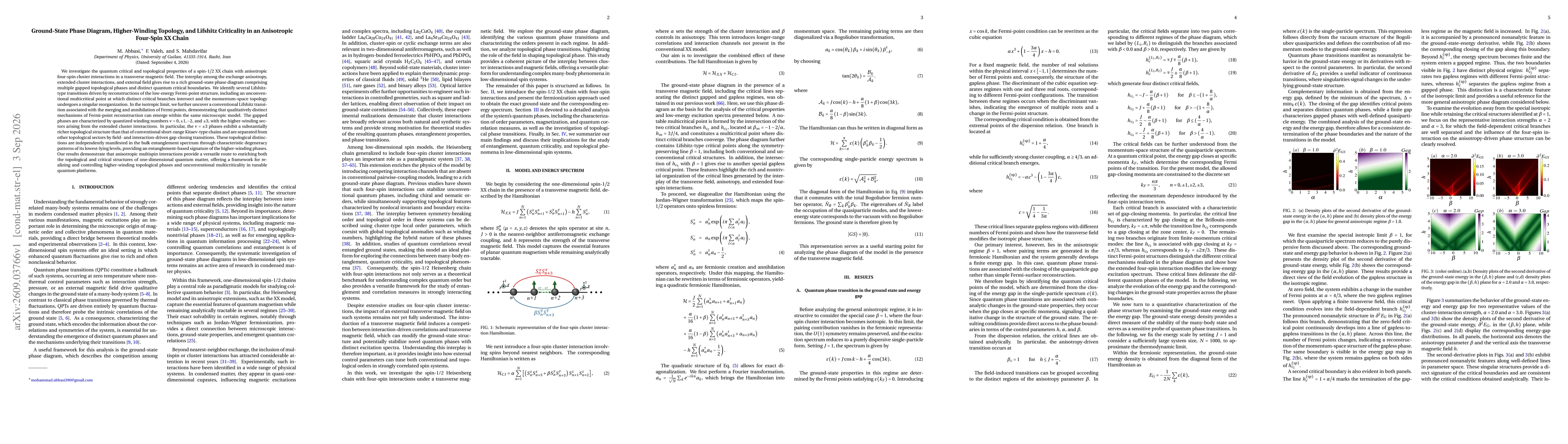 Thumbnail for Ground-State Phase Diagram, Higher-Winding Topology, and Lifshitz Criticality in an Anisotropic Four-Spin XX Chain