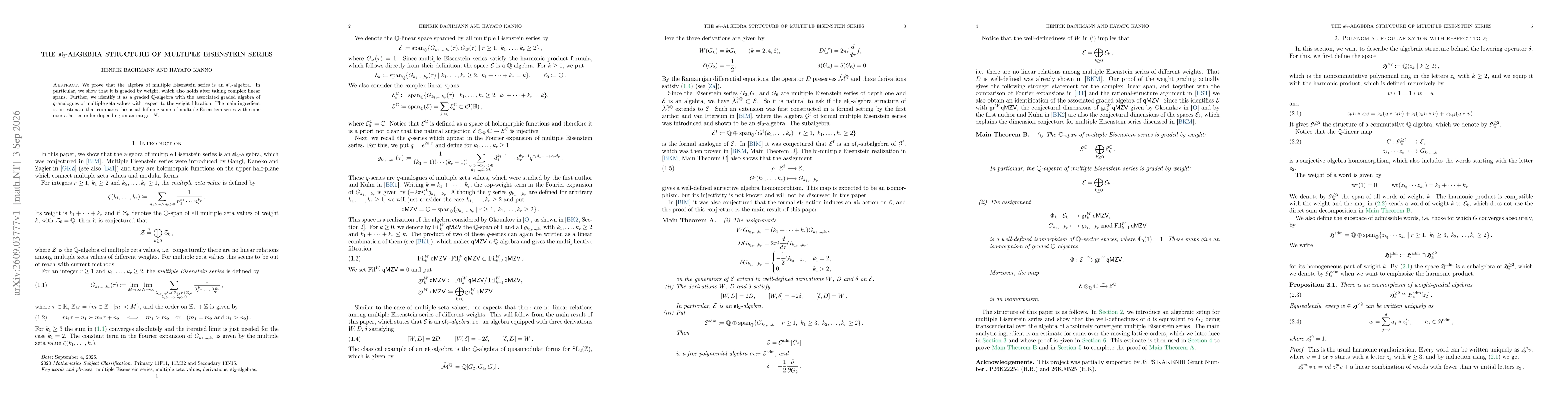 Thumbnail for The $\mathfrak{sl}_2$-algebra structure of multiple Eisenstein series