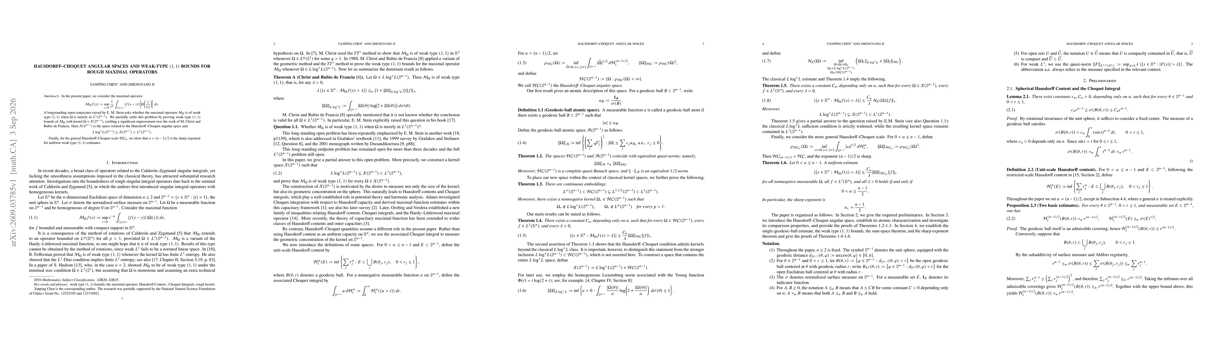 Thumbnail for Hausdorff--Choquet Angular Spaces and Weak-Type $(1,1)$ Bounds for Rough Maximal Operators