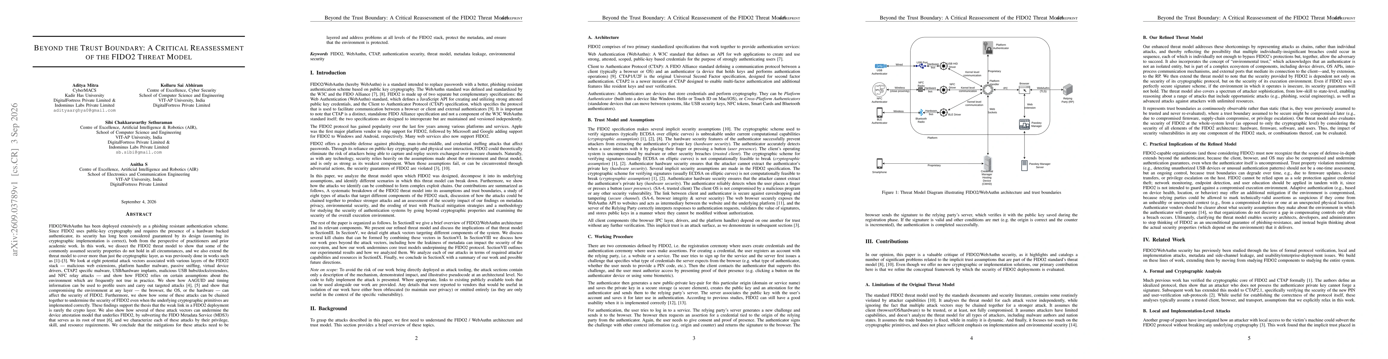 Thumbnail for Beyond the Trust Boundary: A Critical Reassessment of the FIDO2 Threat Model