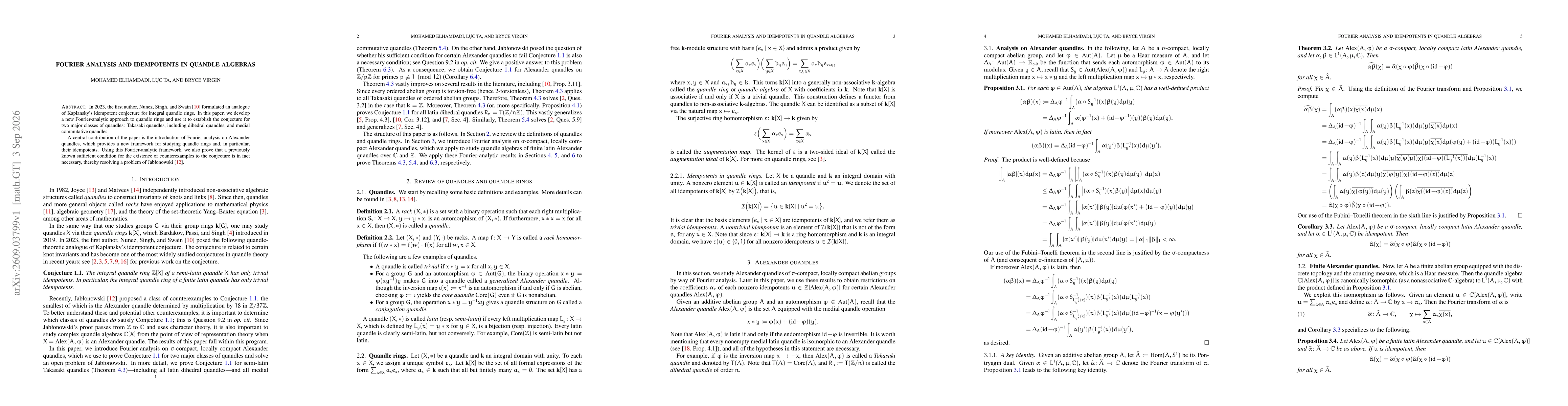 Thumbnail for Fourier Analysis and Idempotents in Quandle Algebras