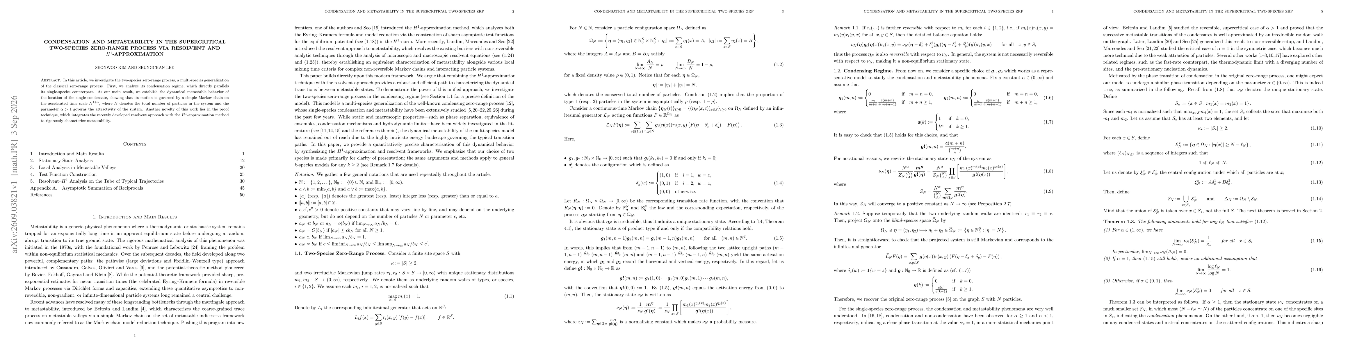 Thumbnail for Condensation and metastability in the supercritical two-species zero-range process via resolvent and $H^1$-approximation