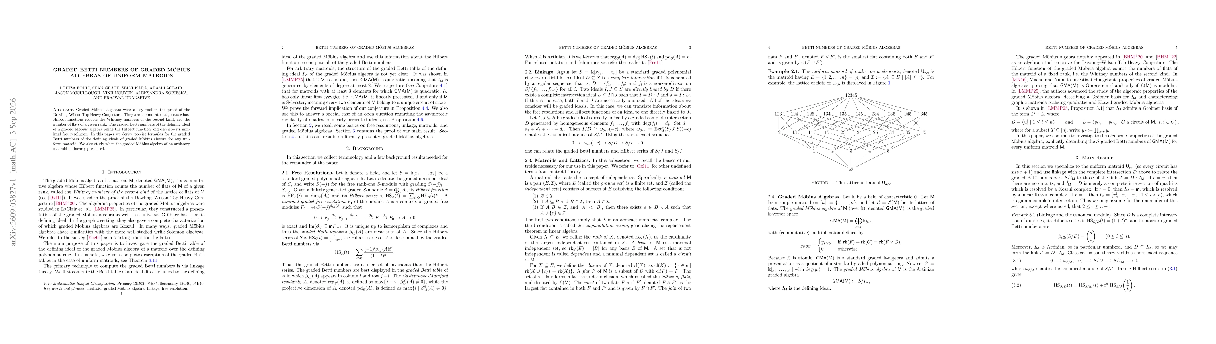 Thumbnail for Graded Betti numbers of graded Möbius algebras of uniform matroids