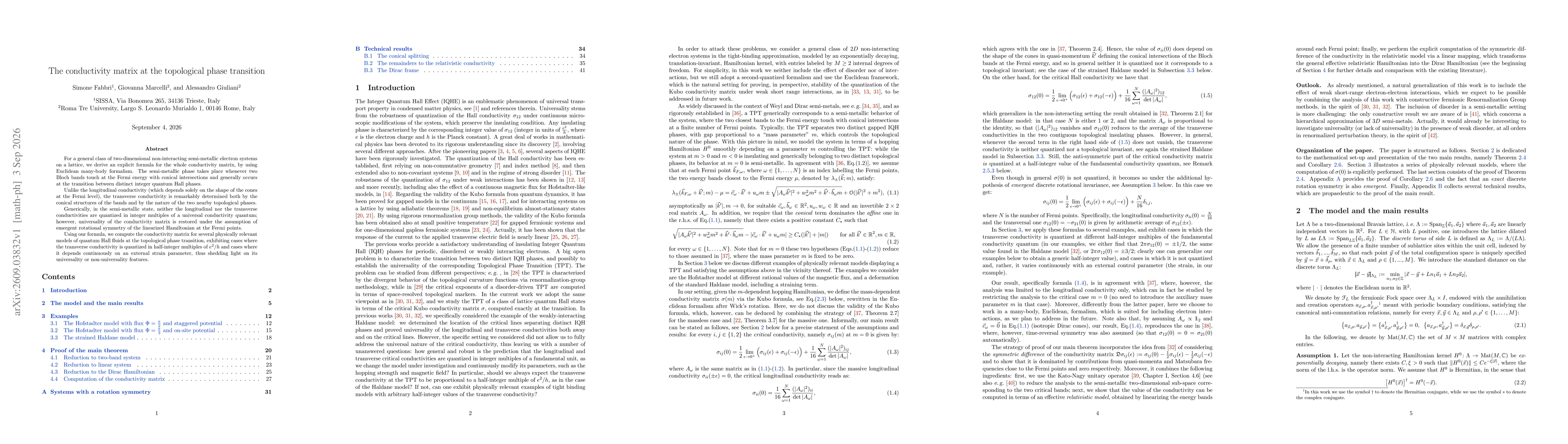 Thumbnail for The conductivity matrix at the topological phase transition