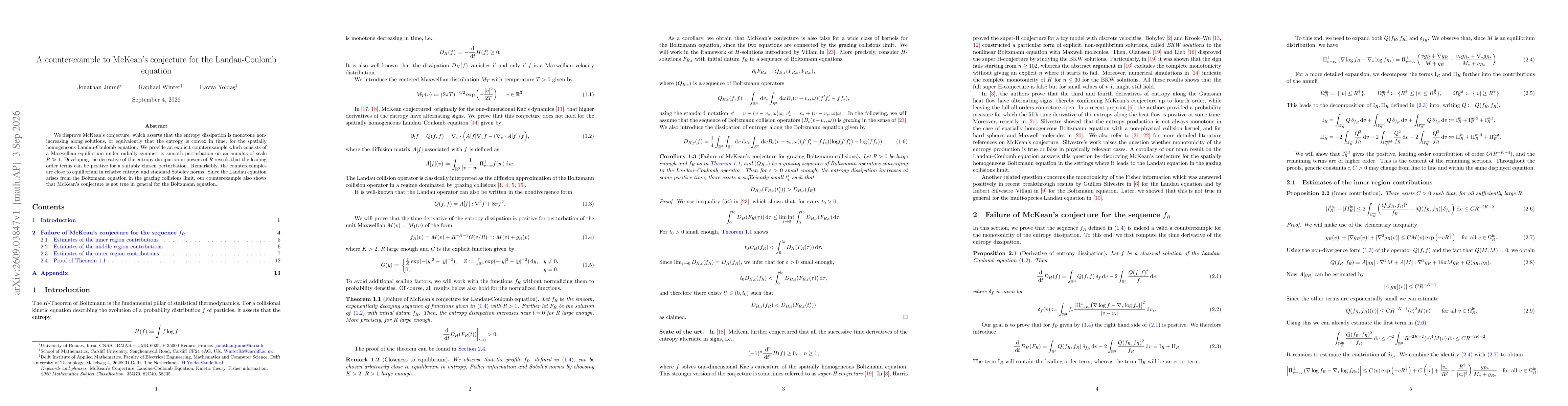 Thumbnail for A counterexample to McKean's conjecture for the Landau-Coulomb equation