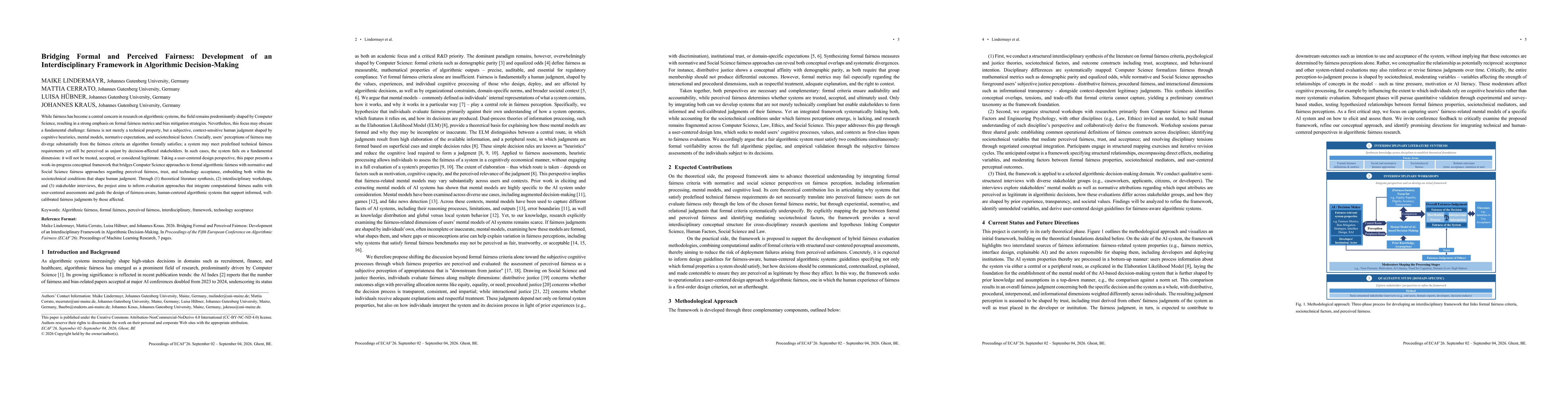 Thumbnail for Bridging Formal and Perceived Fairness: Development of an Interdisciplinary Framework in Algorithmic Decision-Making