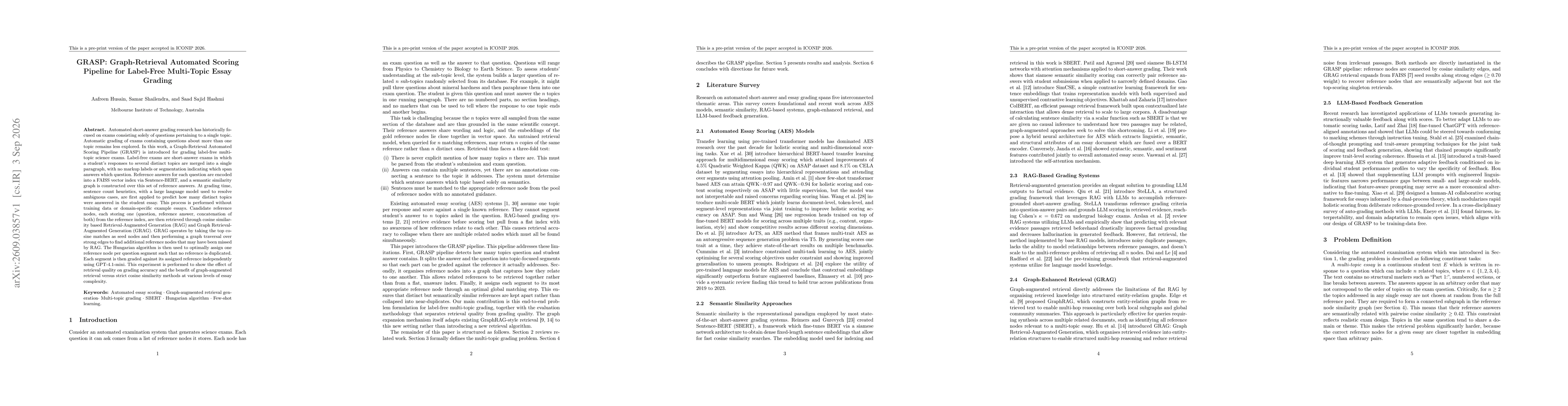 Thumbnail for GRASP: Graph-Retrieval Automated Scoring Pipeline for Label-Free Multi-Topic Essay Grading