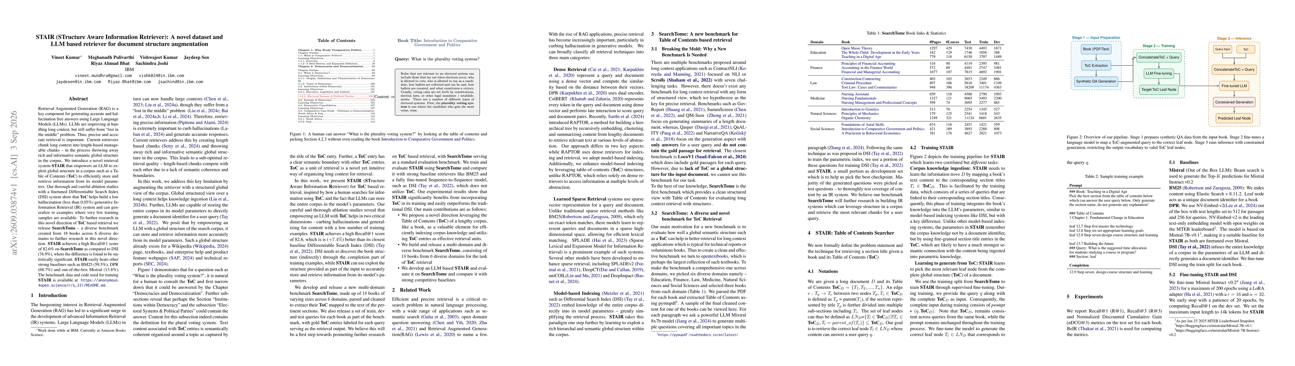 Thumbnail for STAIR (STructure Aware Information Retriever): A novel dataset and LLM based retriever for document structure augmentation