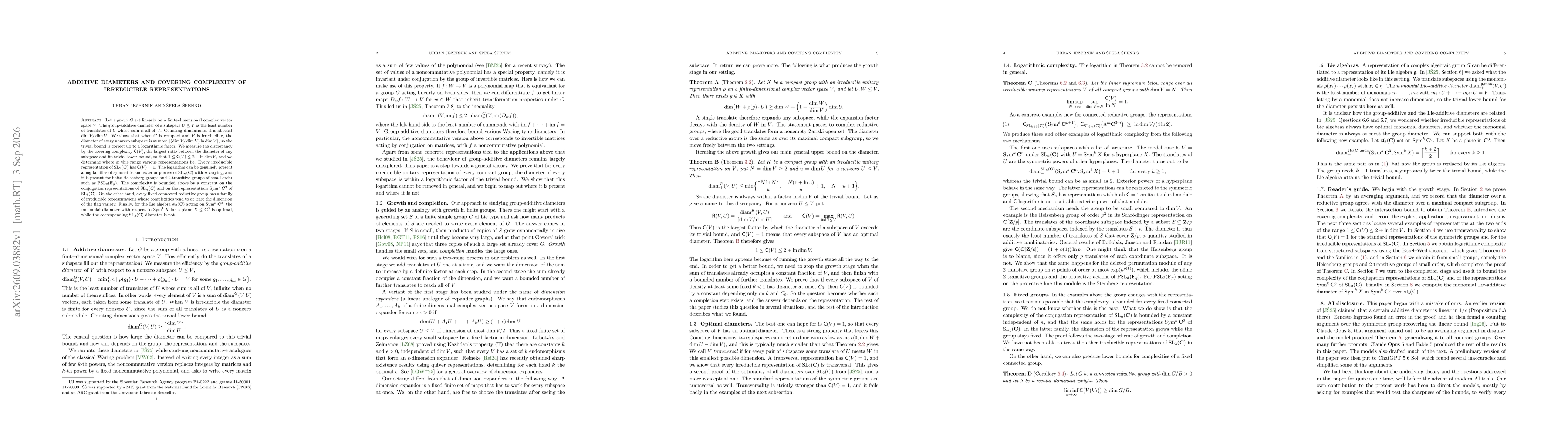 Thumbnail for Additive diameters and covering complexity of irreducible representations
