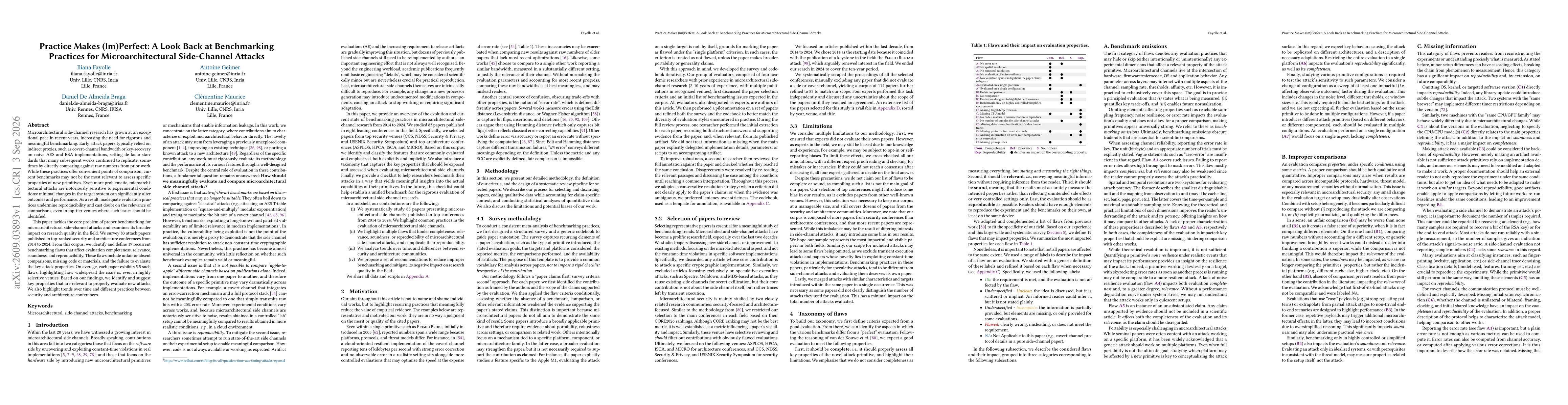 Thumbnail for Practice Makes (Im)Perfect: A Look Back at Benchmarking Practices for Microarchitectural Side-Channel Attacks