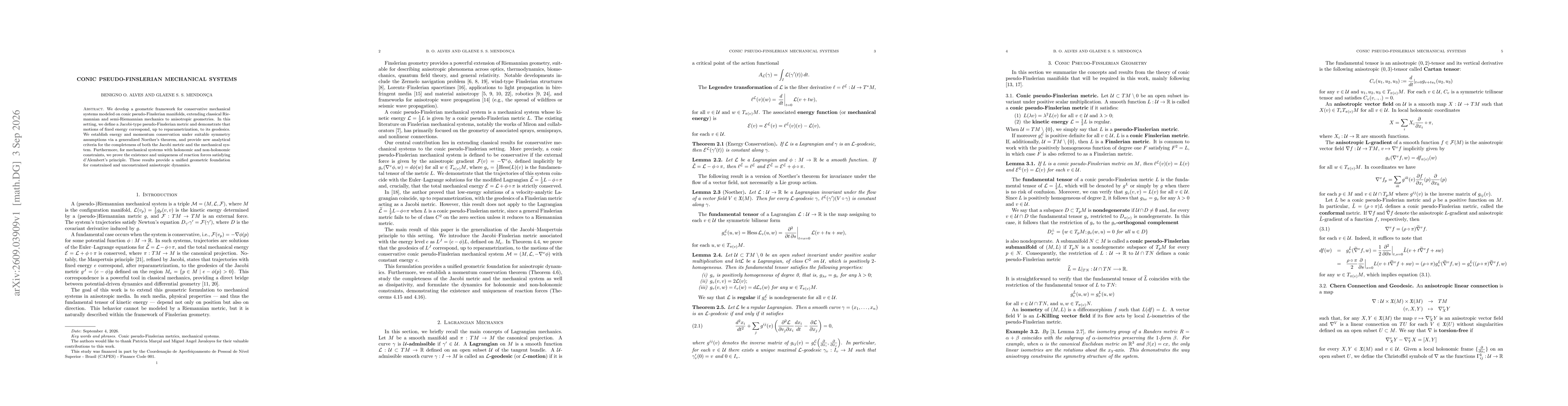 Thumbnail for Conic Pseudo-Finslerian Mechanical Systems