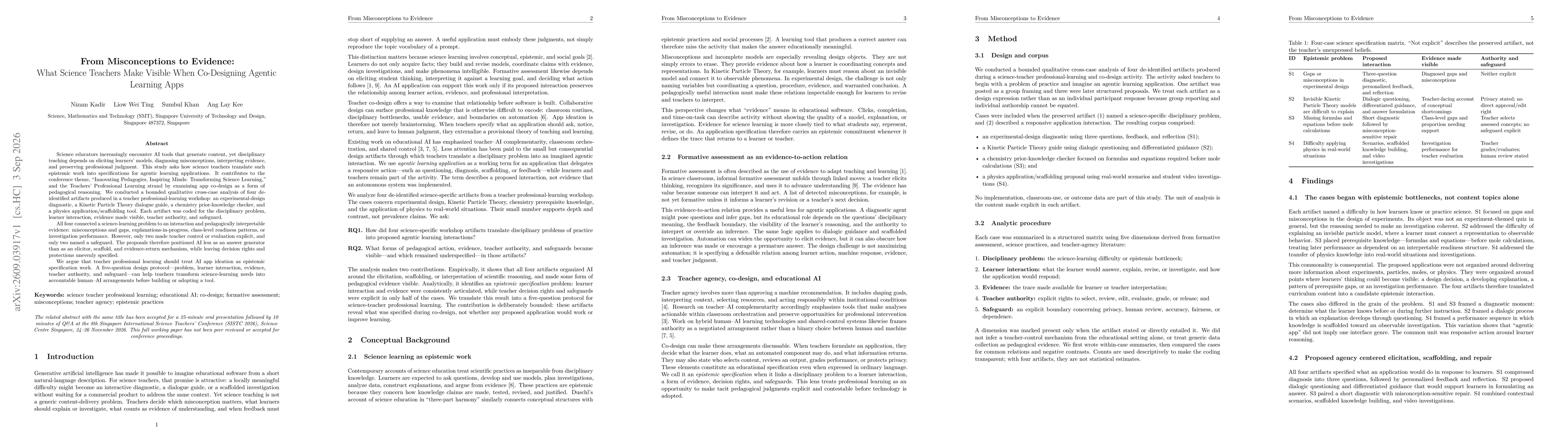 Thumbnail for From Misconceptions to Evidence: What Science Teachers Make Visible When Co-Designing Agentic Learning Apps