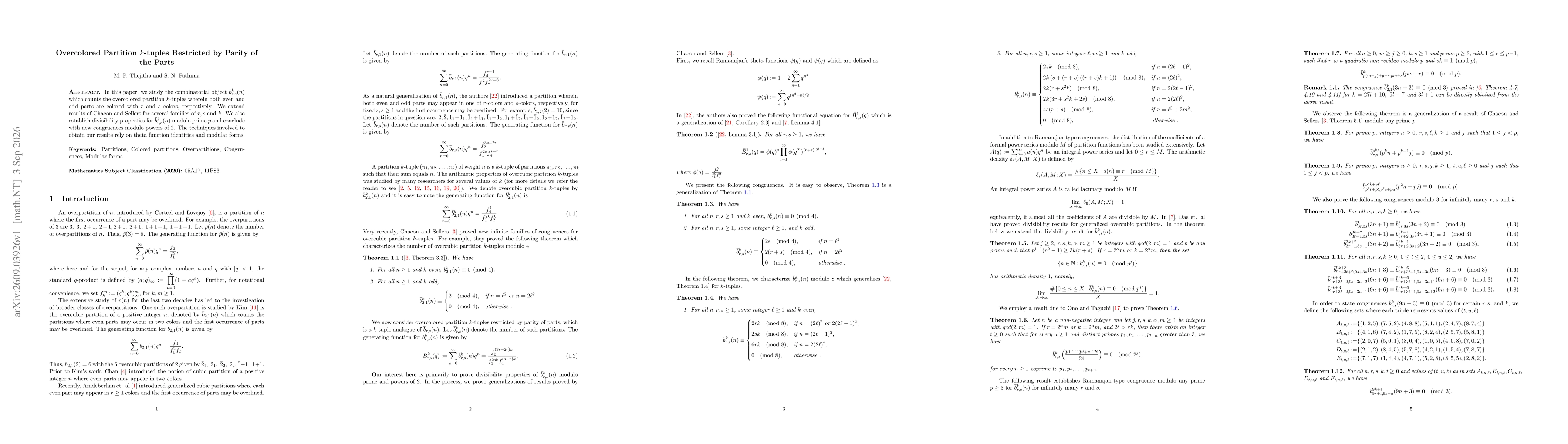Thumbnail for Overcolored Partition $k$-tuples Restricted by Parity of the Parts