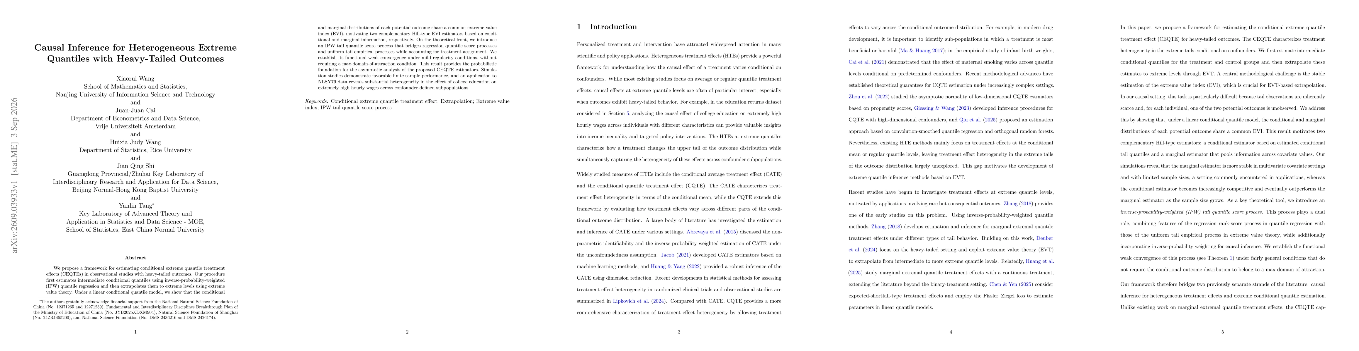 Thumbnail for Causal Inference for Heterogeneous Extreme Quantiles with Heavy-Tailed Outcomes