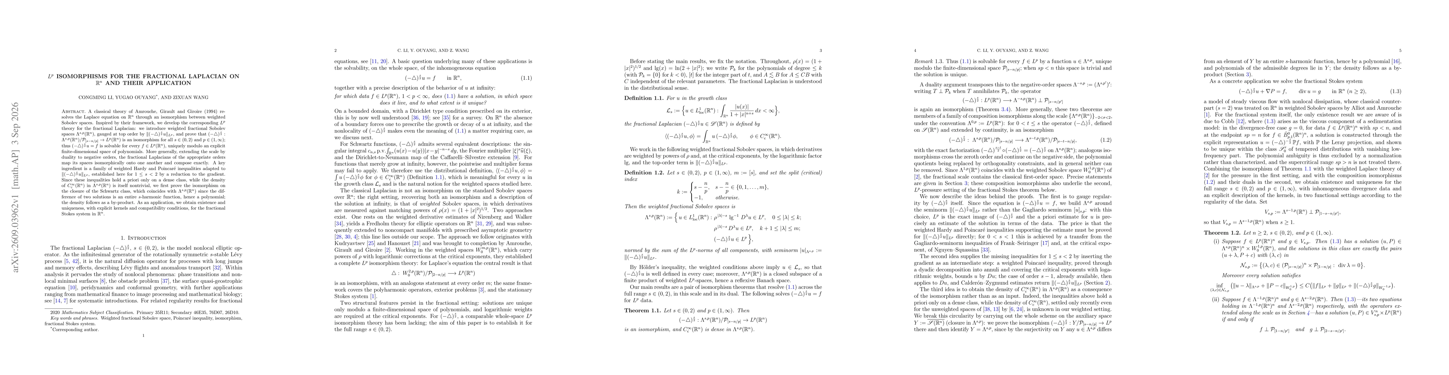 Thumbnail for $L^p$ isomorphisms for the fractional Laplacian on $\mathbb{R}^n$ and their application