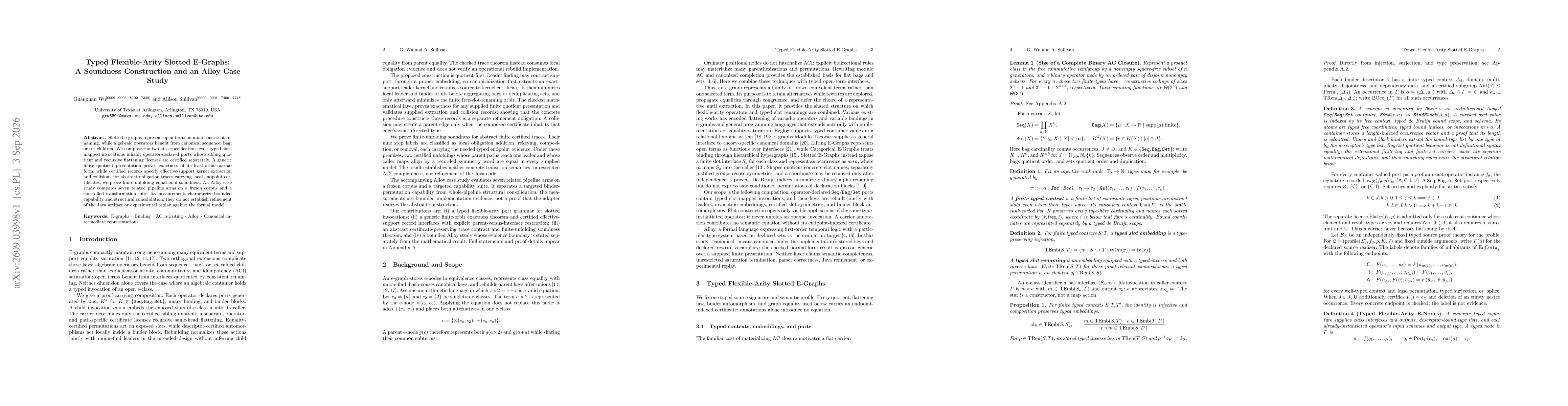 Thumbnail for Typed Flexible-Arity Slotted E-Graphs: A Soundness Construction and an Alloy Case Study