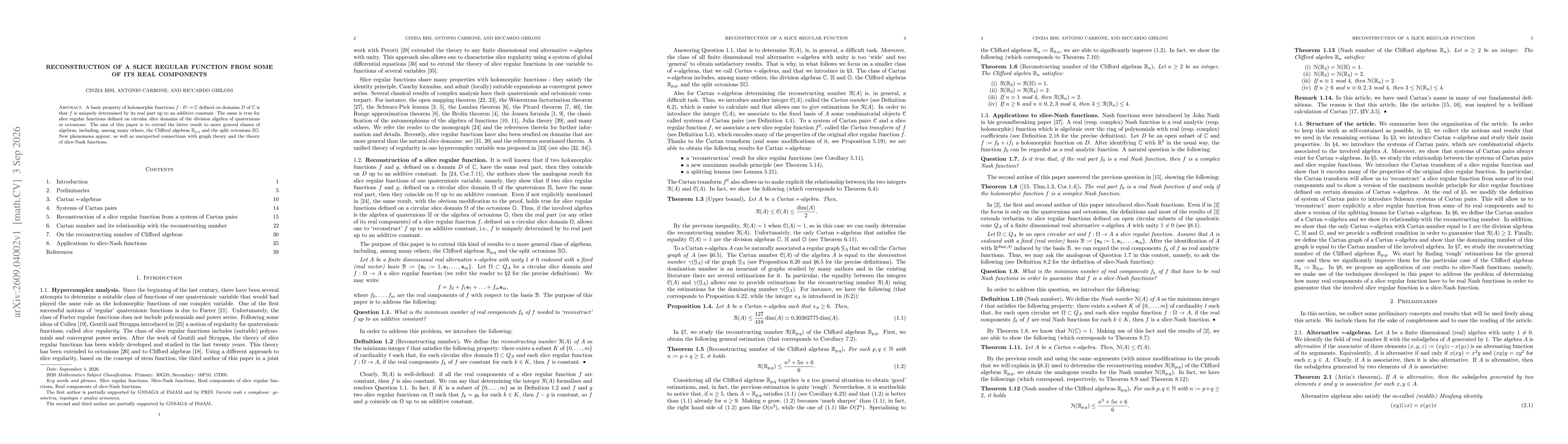 Thumbnail for Reconstruction of a slice regular function from some of its real components