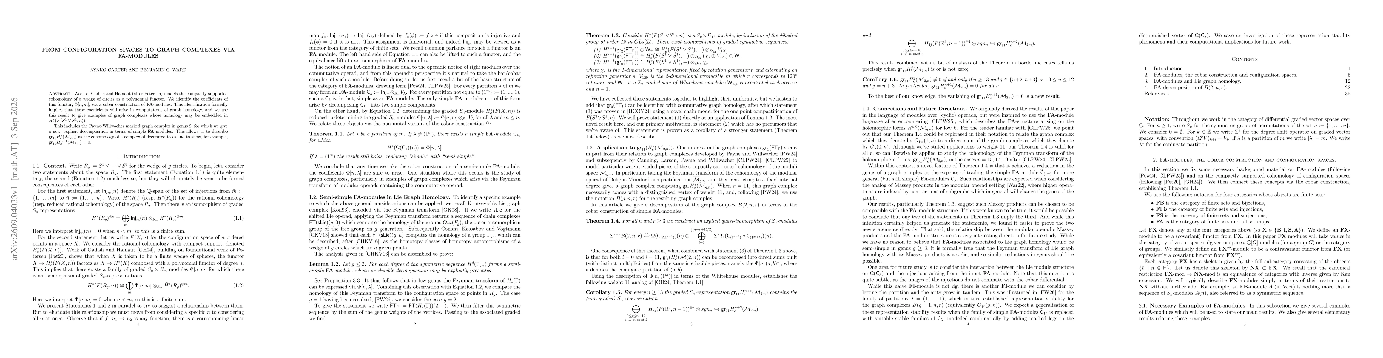 Thumbnail for From configuration spaces to graph complexes via FA-modules