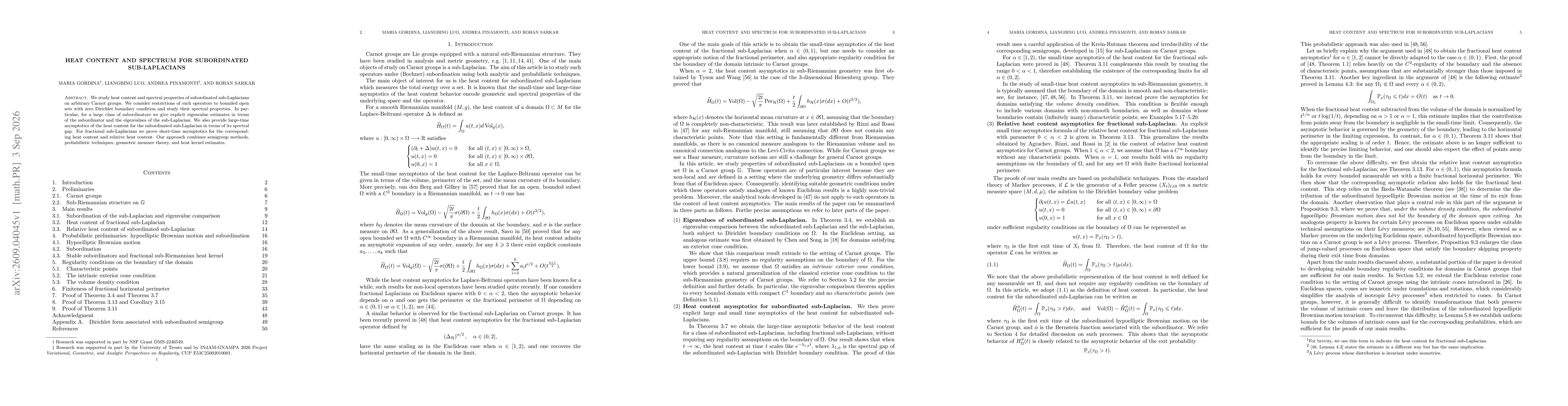 Thumbnail for Heat content and spectrum for subordinated sub-Laplacians