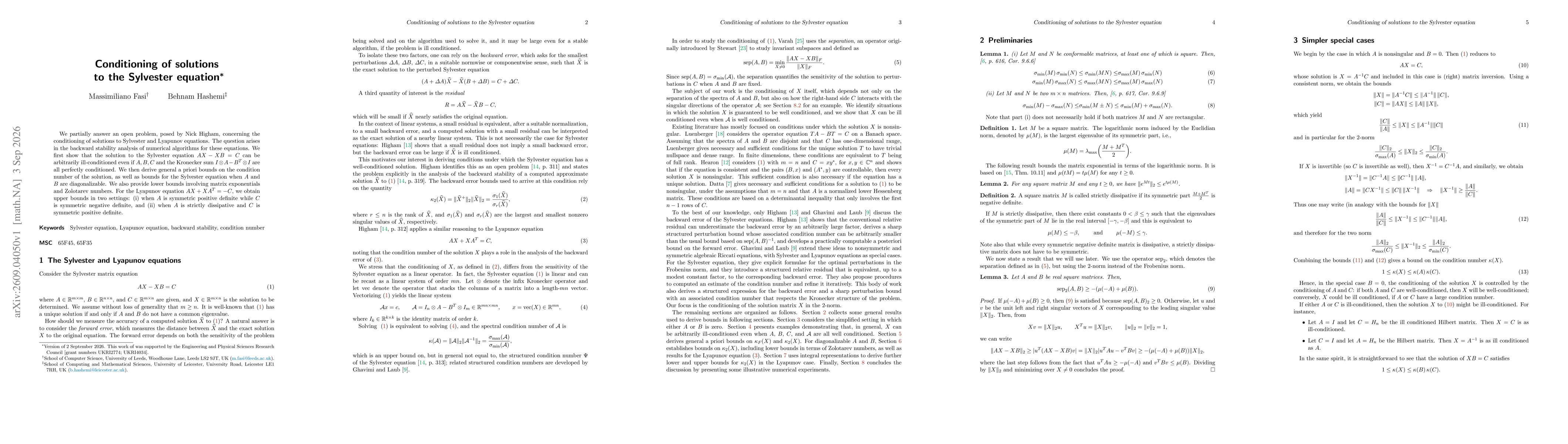 Thumbnail for Conditioning of solutions to the Sylvester equation