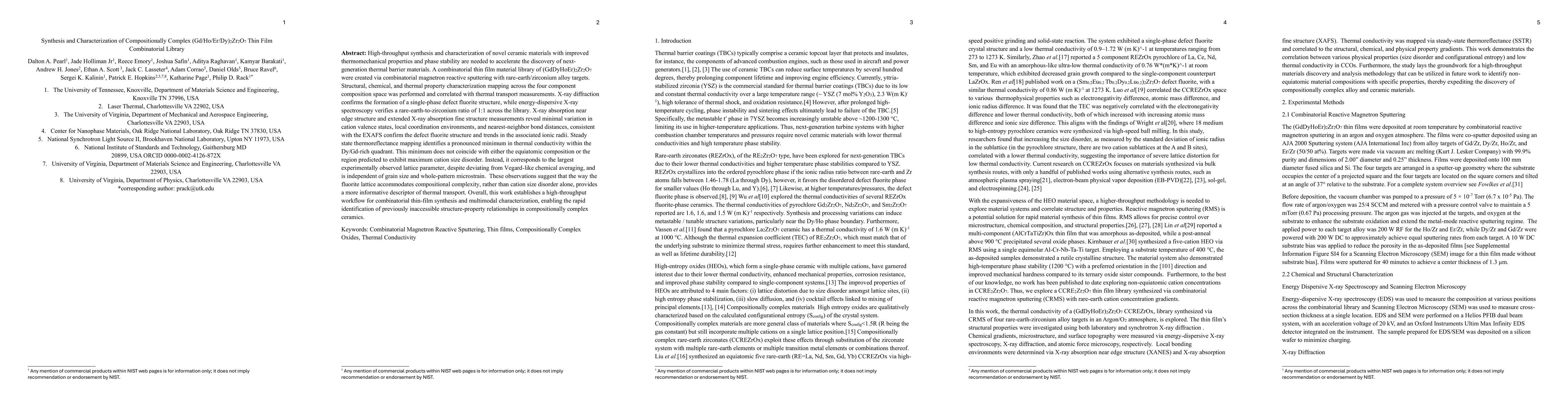 Thumbnail for Synthesis and Characterization of Compositionally Complex (Gd/Ho/Er/Dy)2Zr2O7 Thin Film Combinatorial Library