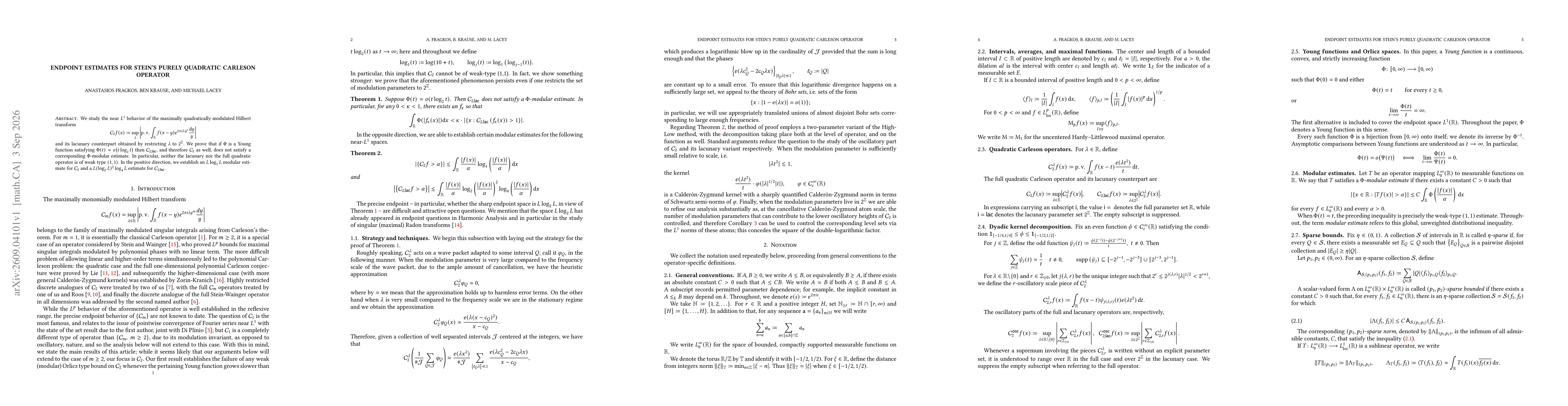 Thumbnail for Endpoint Estimates for Stein's Purely Quadratic Carleson Operator