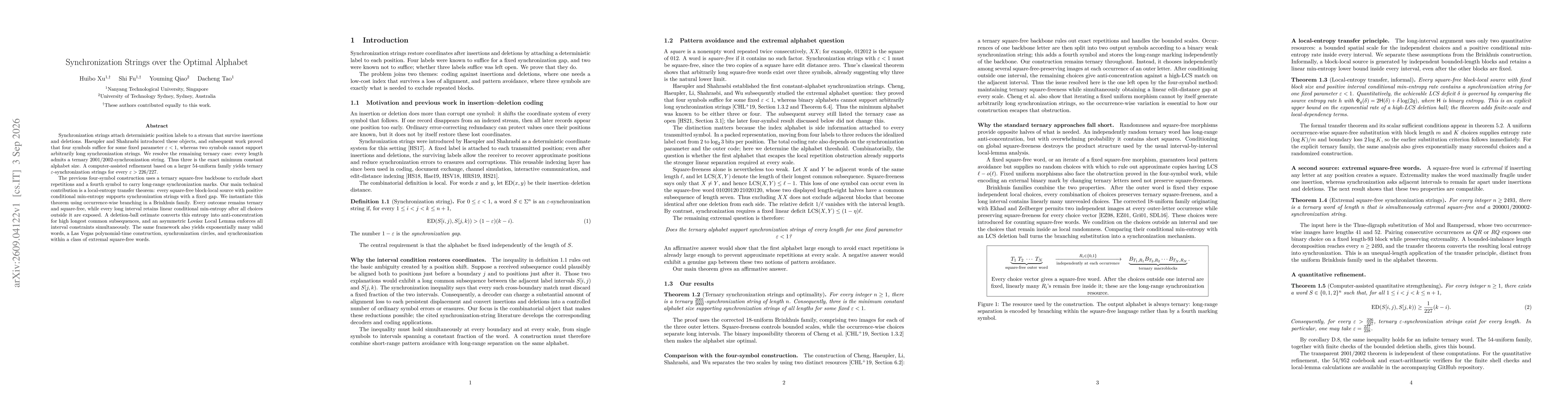 Thumbnail for Synchronization Strings over the Optimal Alphabet