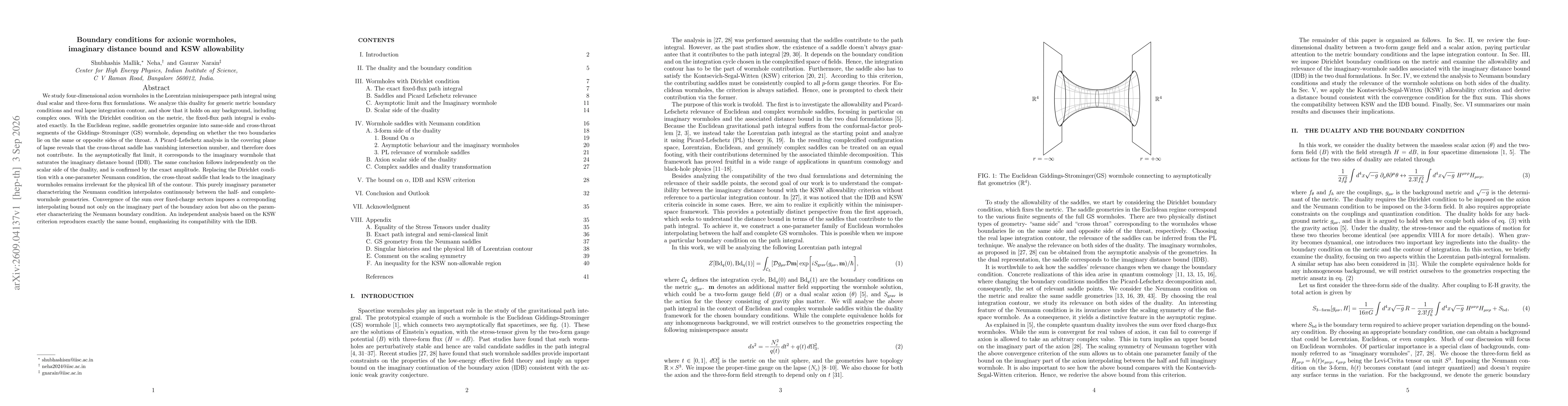 Thumbnail for Boundary conditions for axionic wormholes, imaginary distance bound and KSW allowability