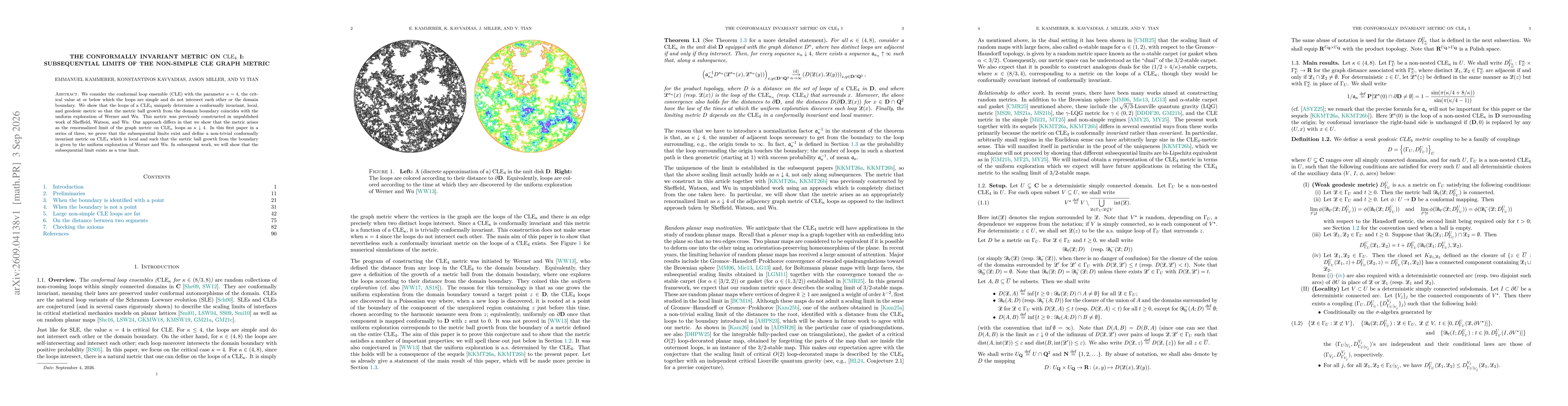 Thumbnail for The conformally invariant metric on CLE$_4$ I: subsequential limits of the non-simple CLE graph metric