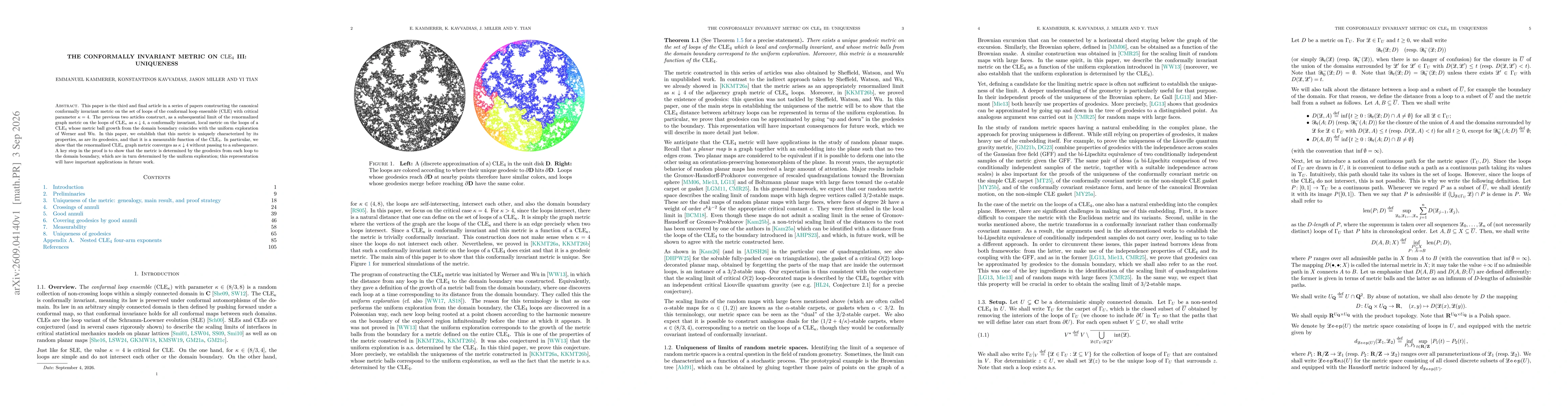 Thumbnail for The conformally invariant metric on CLE$_4$ III: uniqueness