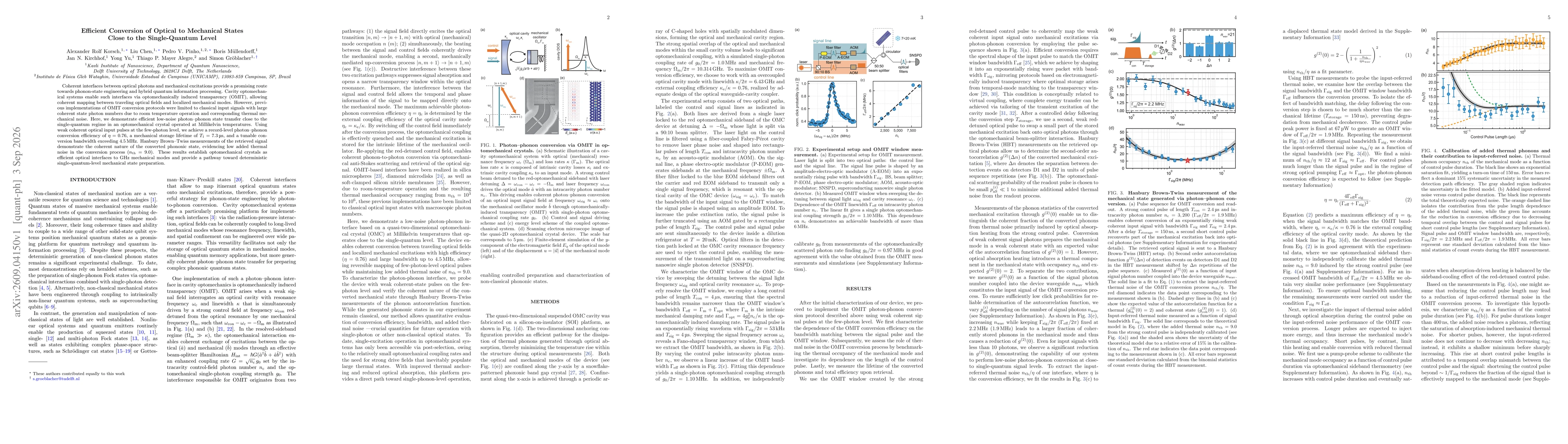 Thumbnail for Efficient Conversion of Optical to Mechanical States Close to the Single-Quantum Level