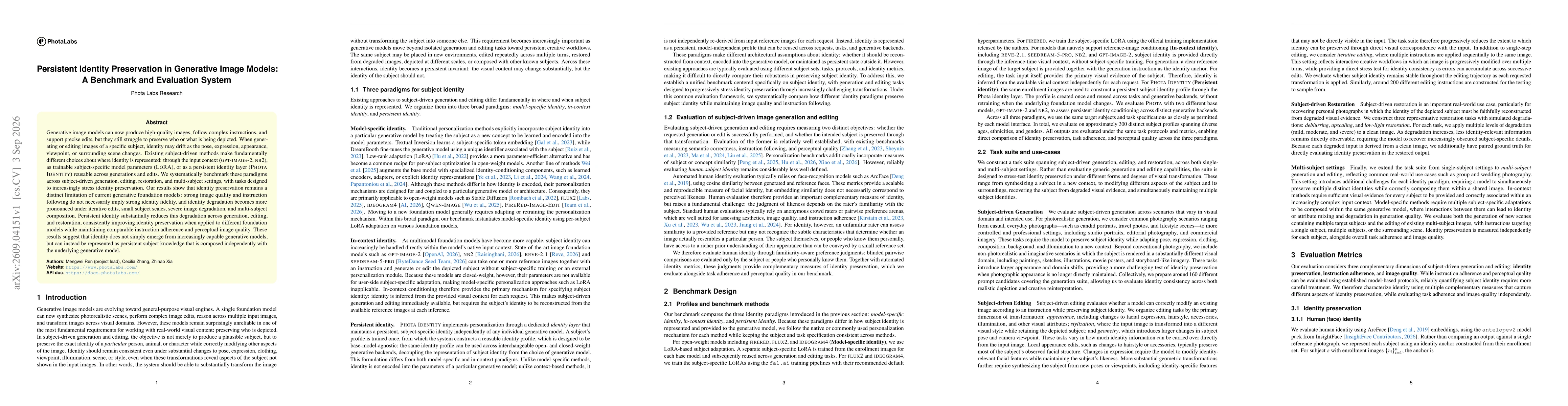 Thumbnail for Persistent Identity Preservation in Generative Image Models: A Benchmark and Evaluation System