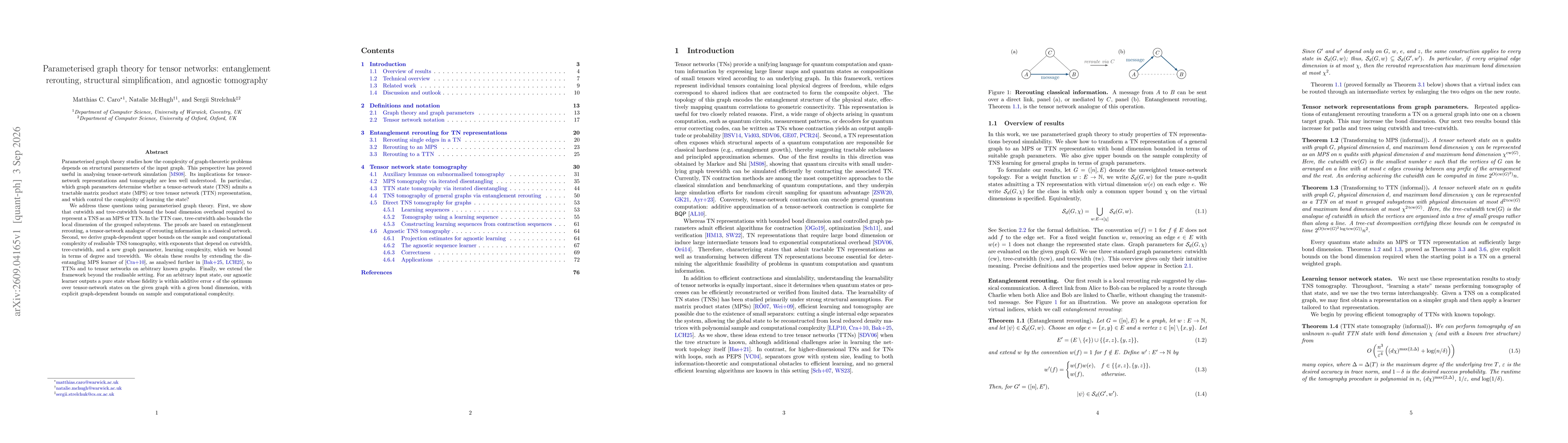 Thumbnail for Parameterised graph theory for tensor networks: entanglement rerouting, structural simplification, and agnostic tomography