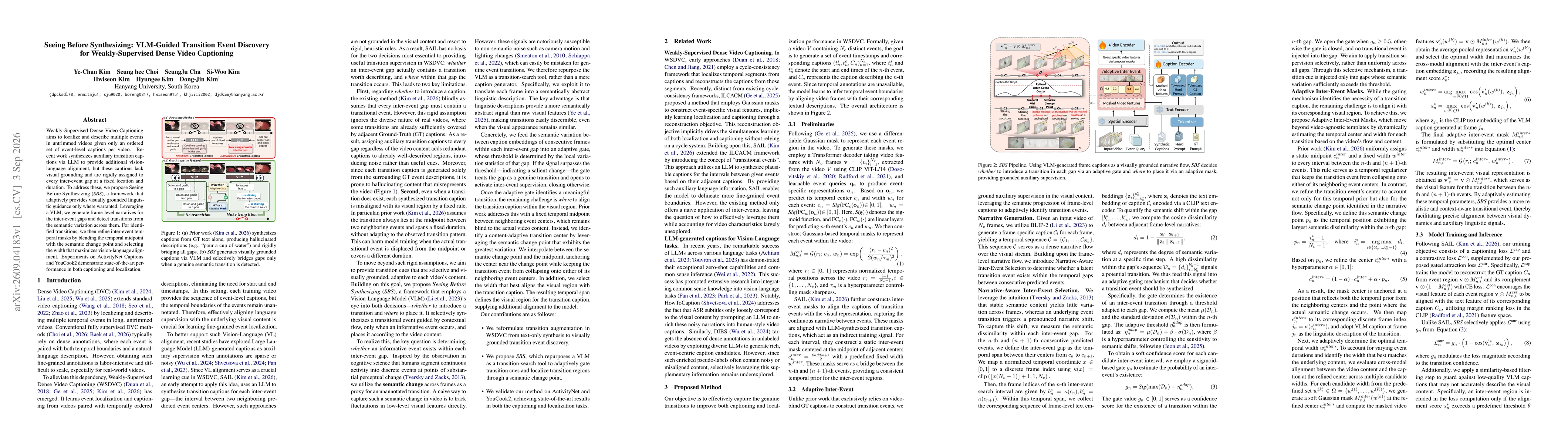 Thumbnail for Seeing Before Synthesizing: VLM-Guided Transition Event Discovery for Weakly-Supervised Dense Video Captioning